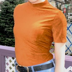 F21 Suede Brown Short Sleeve, High Collar Shirt